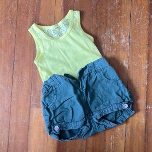 Bright yellow tank and army green shorts. 18- 24 months